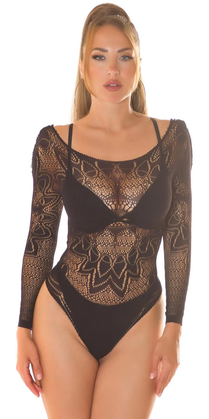 Body de manga larga en Red Negro