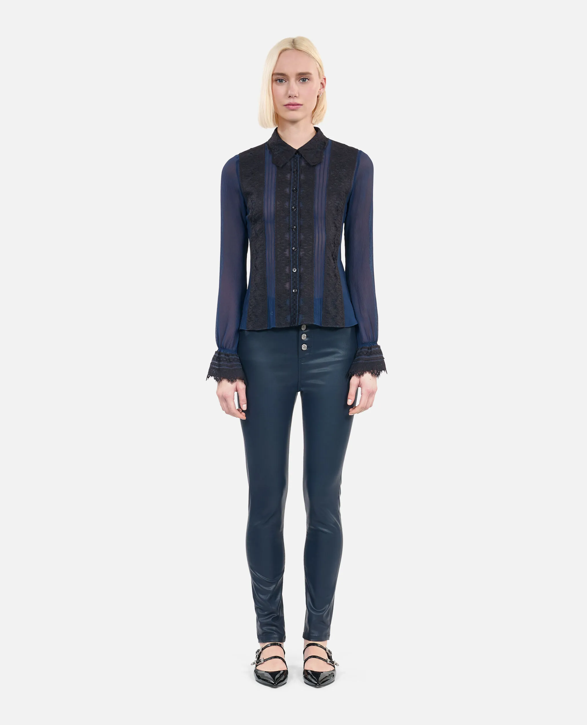 Camisa seda azul marino