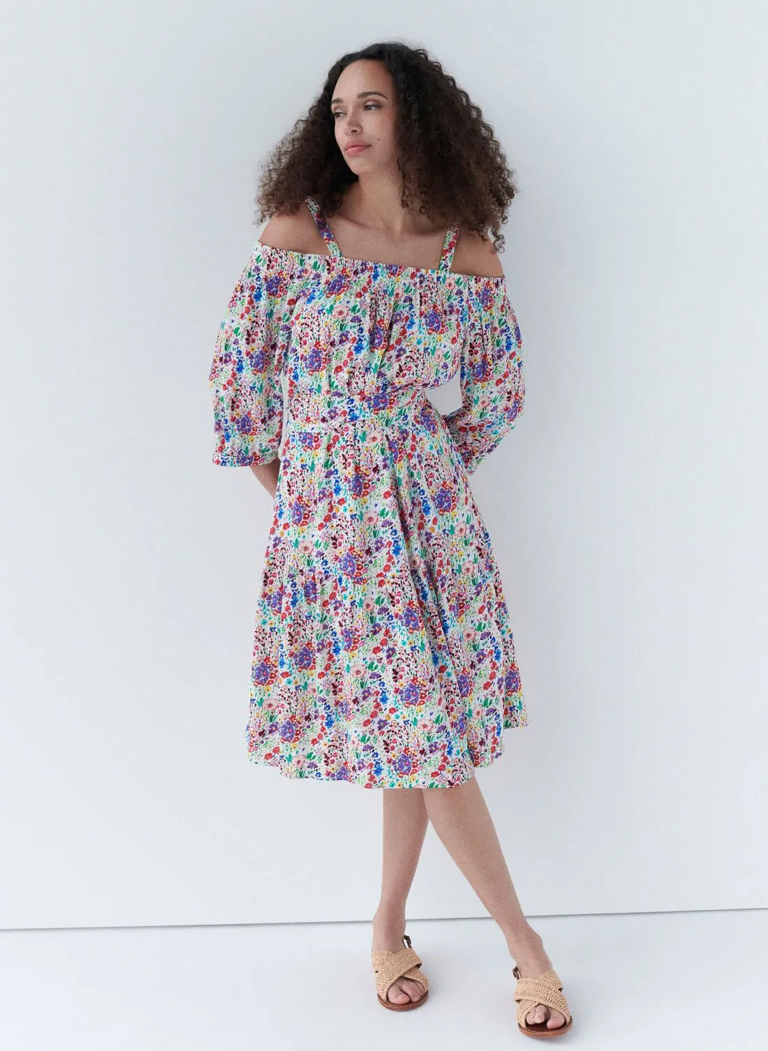 CAROLL REDEN  VESTIDO MIDI CON ESTAMPADO FLORAL EN AZUL