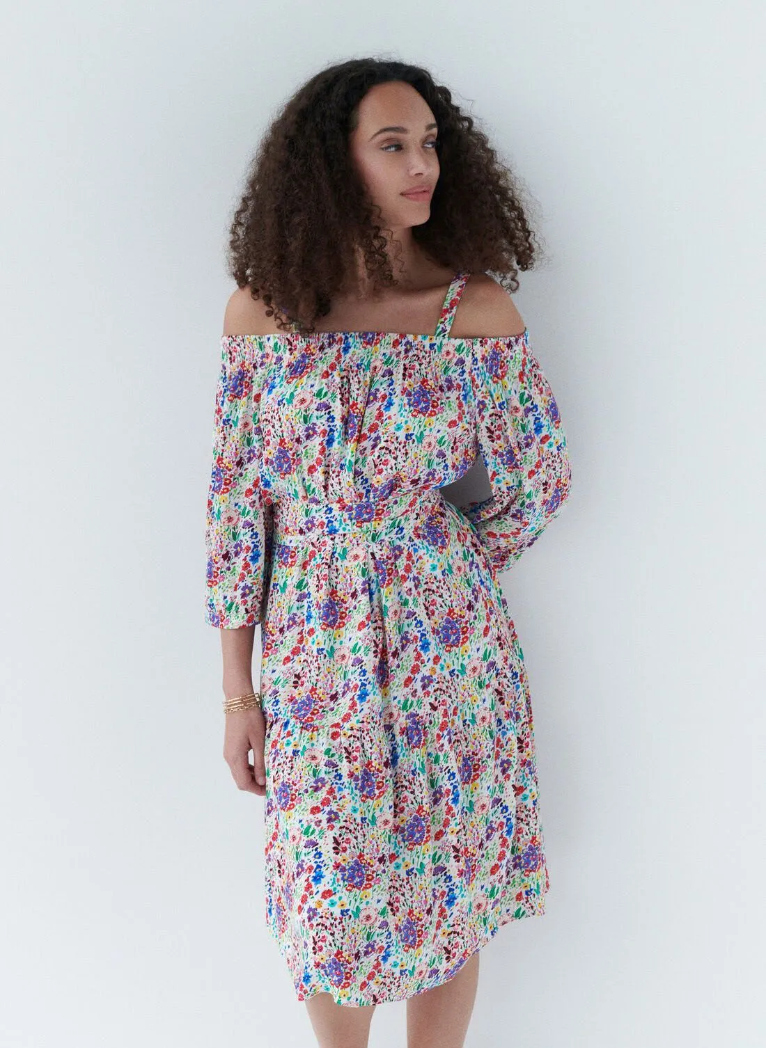 CAROLL REDEN  VESTIDO MIDI CON ESTAMPADO FLORAL EN AZUL