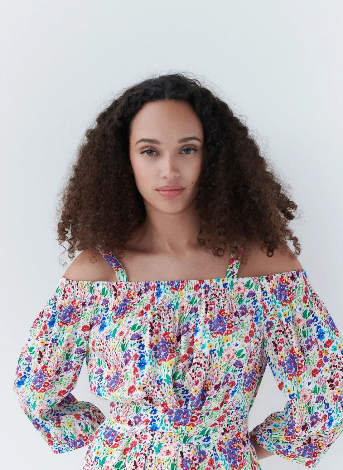 CAROLL REDEN  VESTIDO MIDI CON ESTAMPADO FLORAL EN AZUL