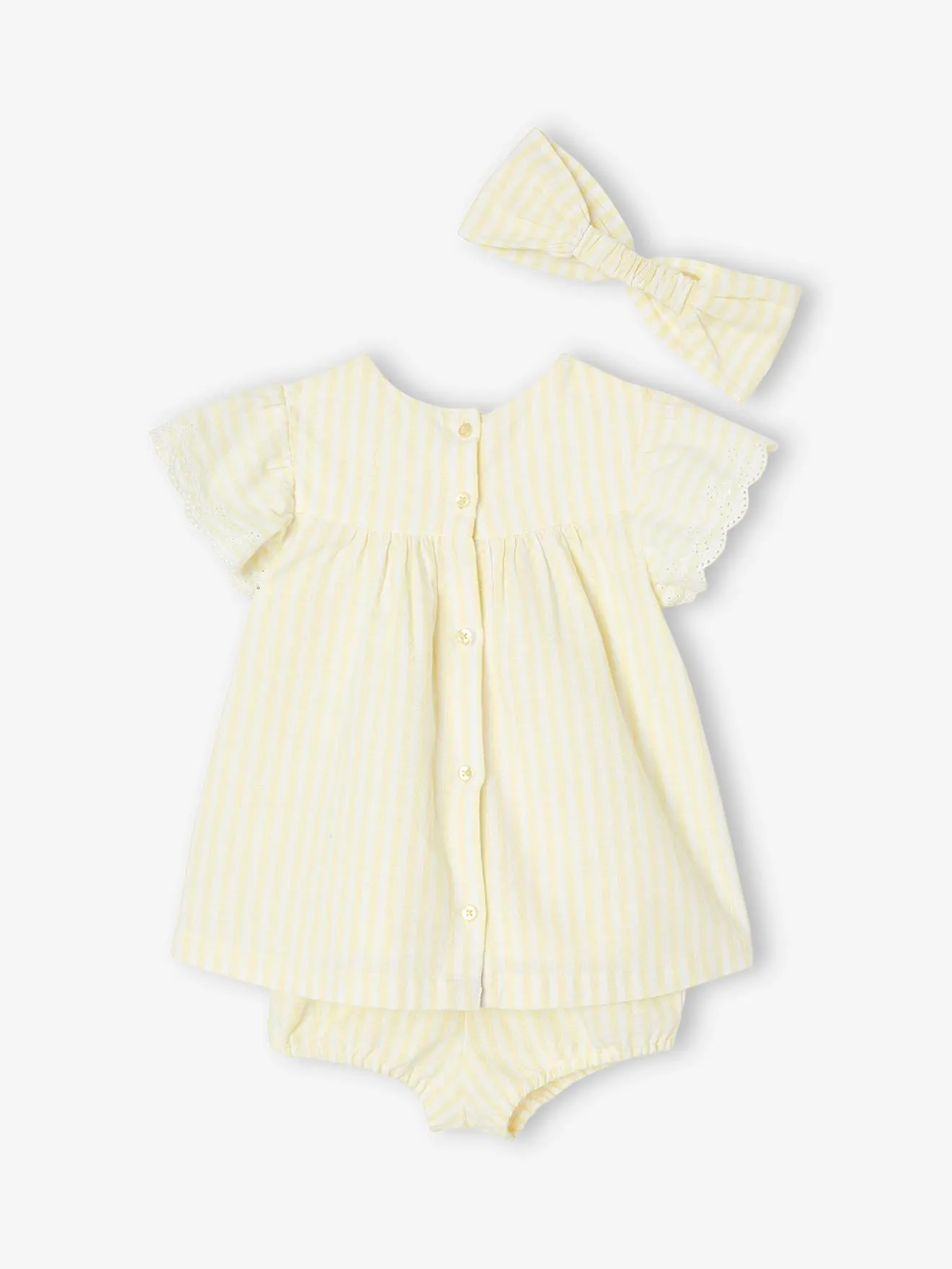 Conjunto de 3 prendas para bebé: Vestido + pantalón bombacho + cinta del pelo