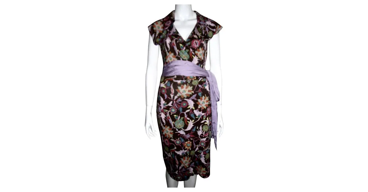 Diane Von Furstenberg Vestido cruzado de seda Attica Castaño Multicolor 