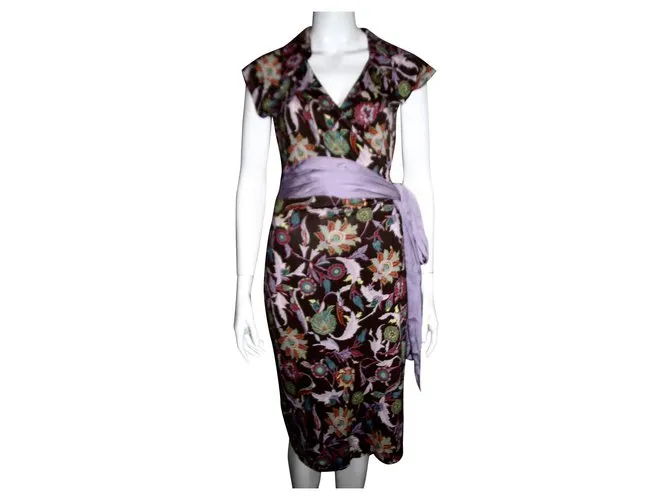 Diane Von Furstenberg Vestido cruzado de seda Attica Castaño Multicolor 