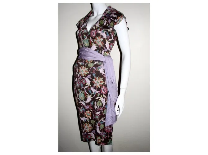 Diane Von Furstenberg Vestido cruzado de seda Attica Castaño Multicolor 