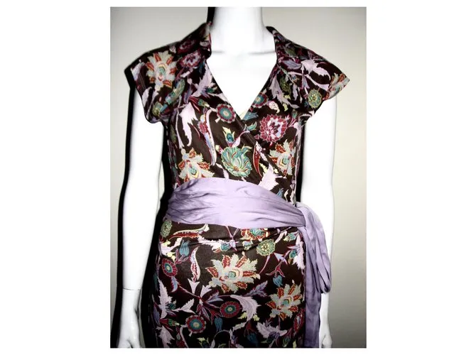 Diane Von Furstenberg Vestido cruzado de seda Attica Castaño Multicolor 