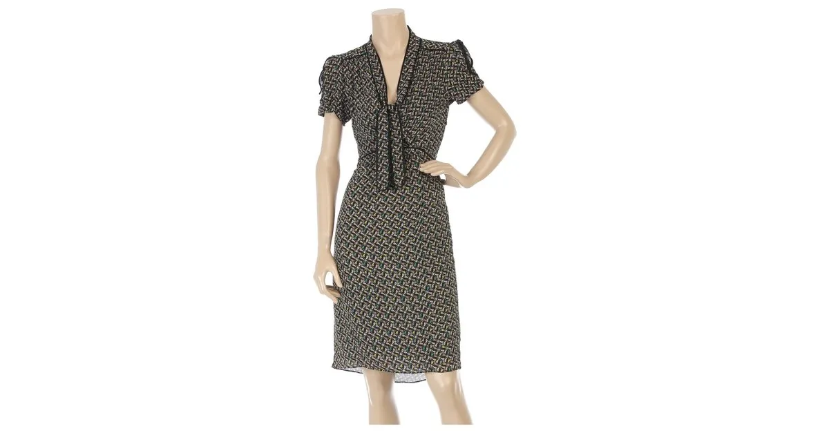 Diane Von Furstenberg Vestido de seda DvF Miss Kitt Negro Multicolor 
