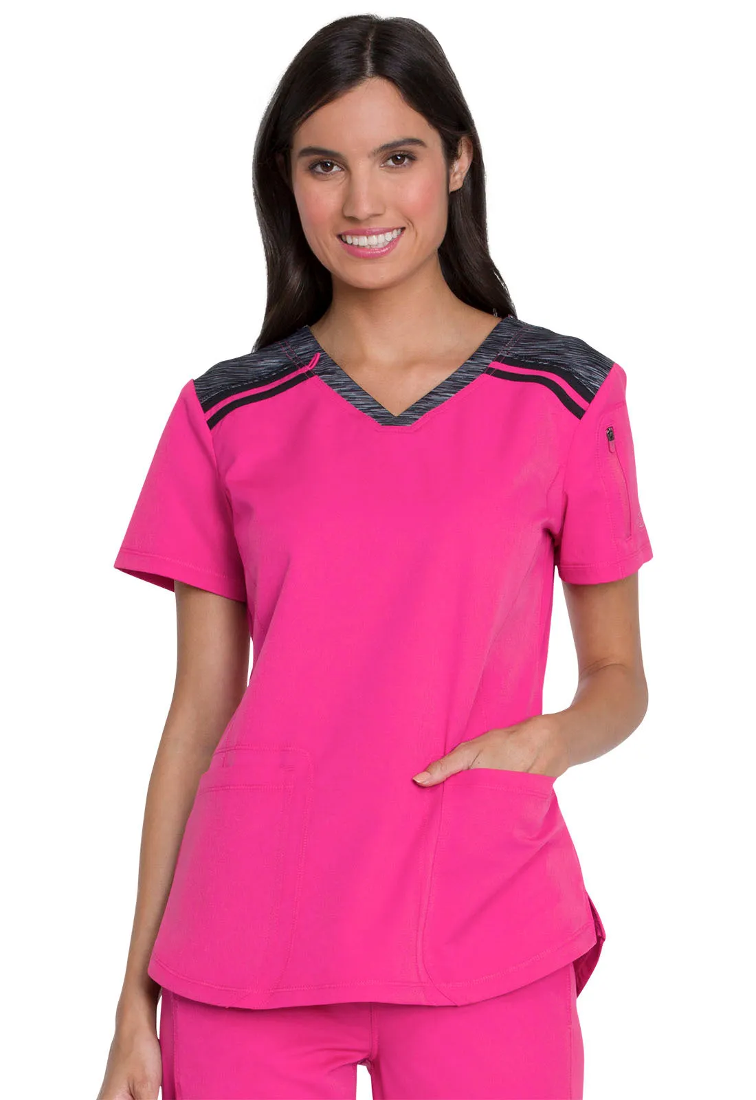 DICKIES DYNAMIX VNECK TOP IN HOT PINK