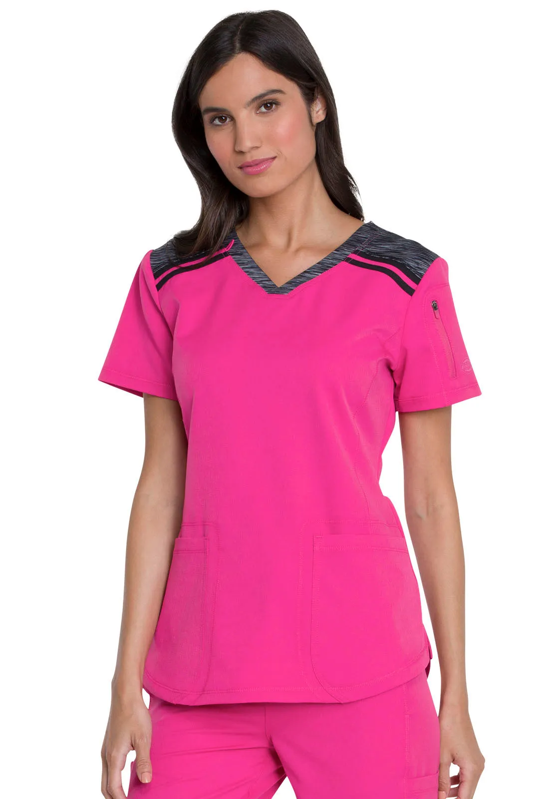 DICKIES DYNAMIX VNECK TOP IN HOT PINK
