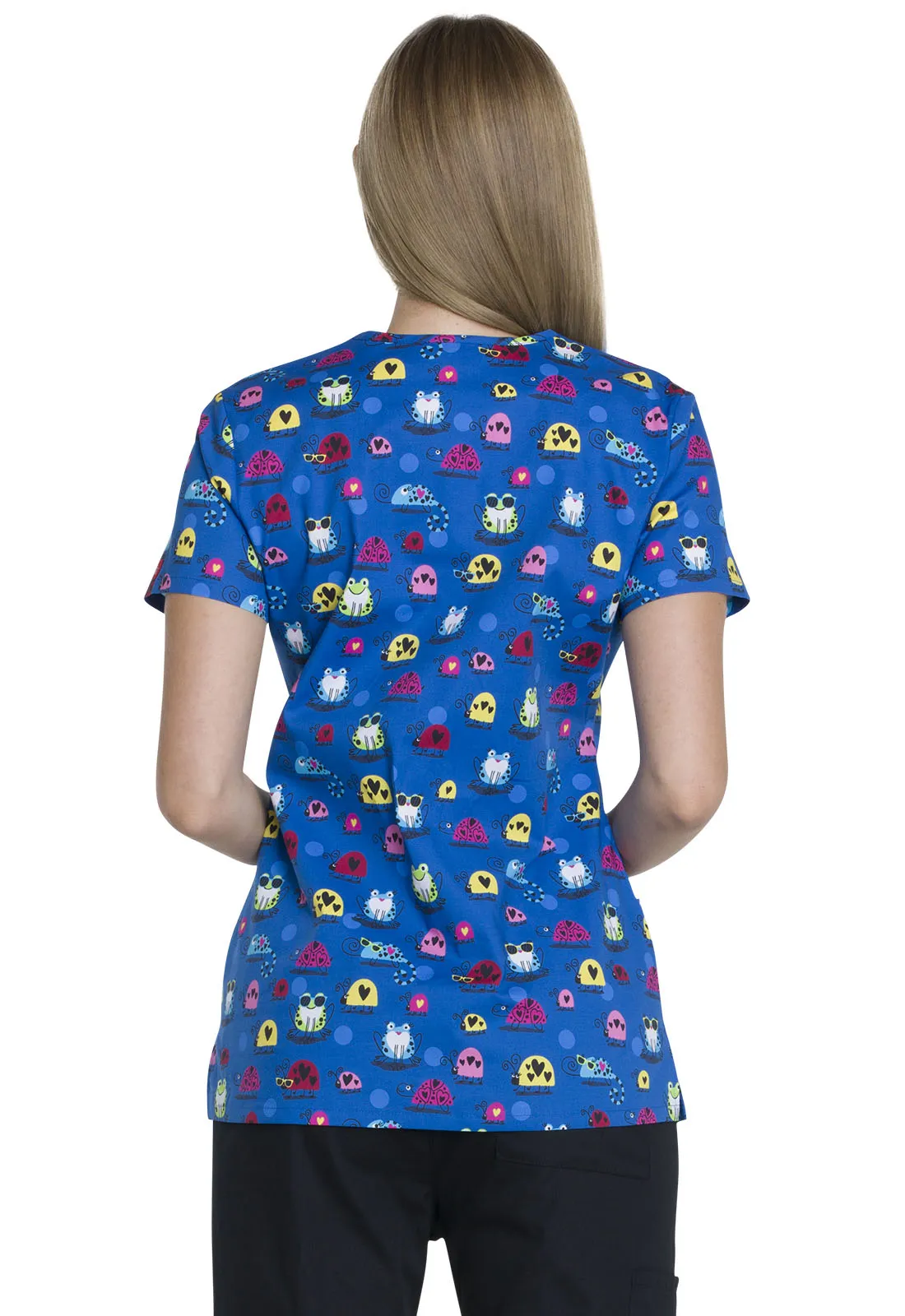 DICKIES VNECK TOP IN COOL BUGS