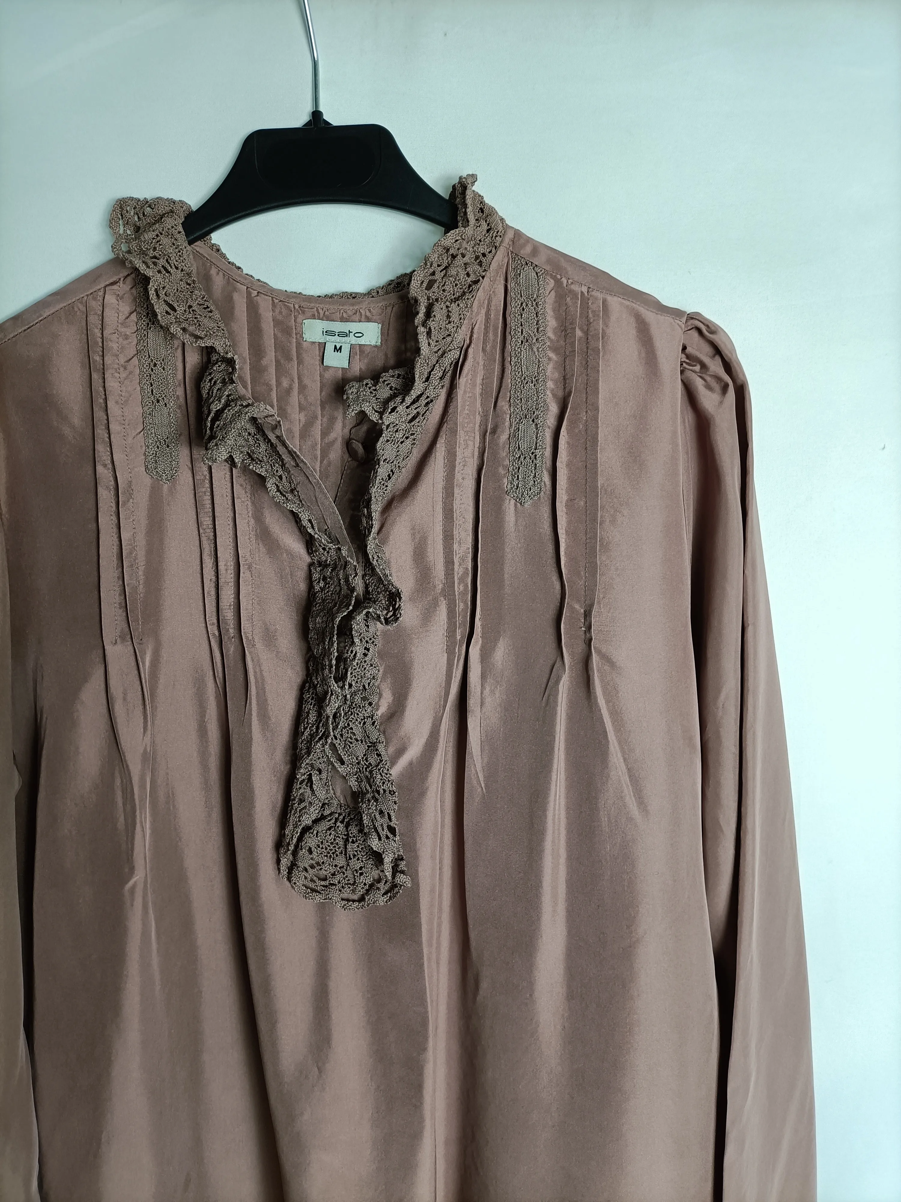 ISATO. Vestido seda rosa nude encaje T. m