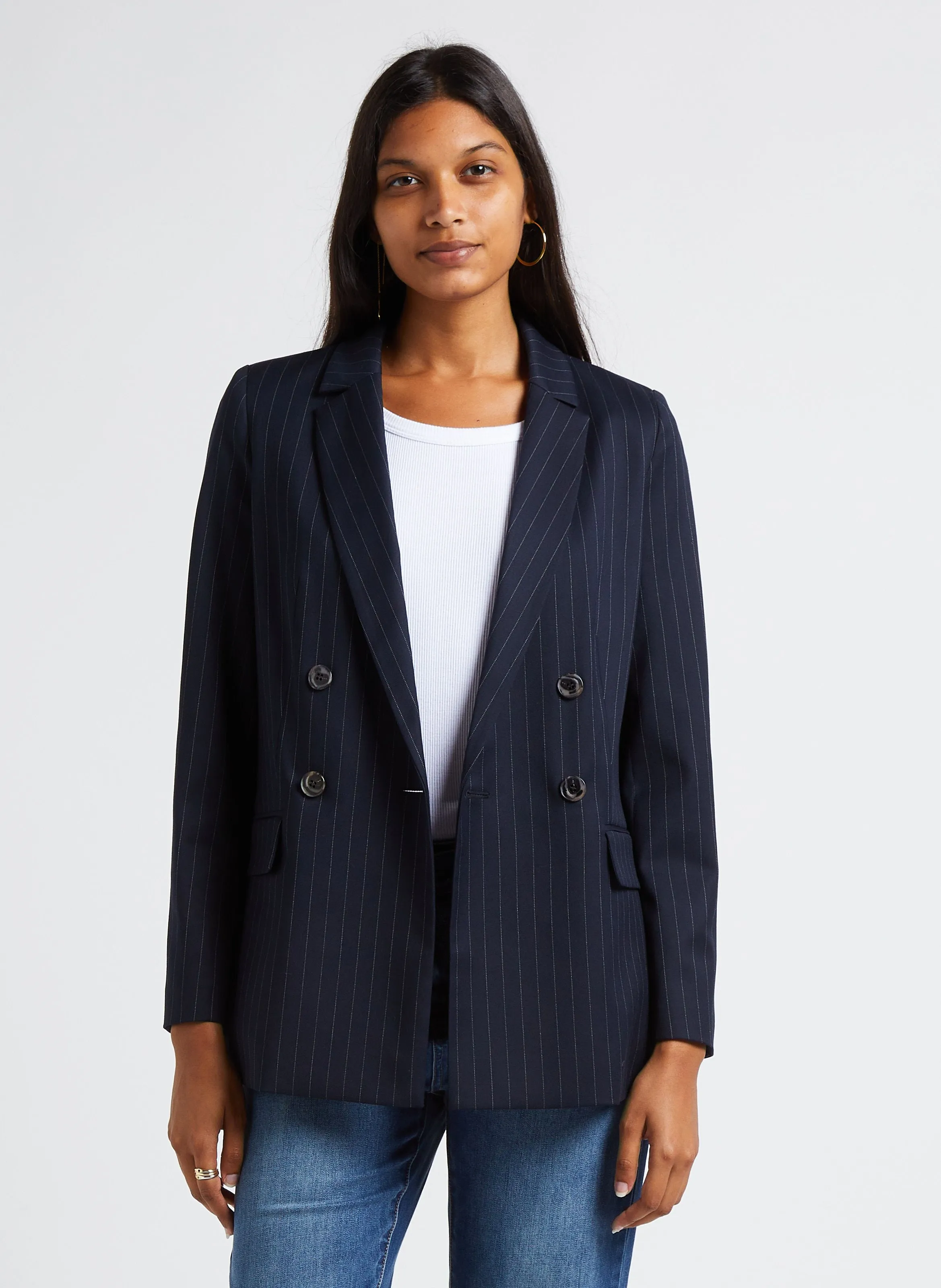 MAISON 123 FLORINE  CHAQUETA SASTRE AJUSTADA DE RAYAS EN AZUL