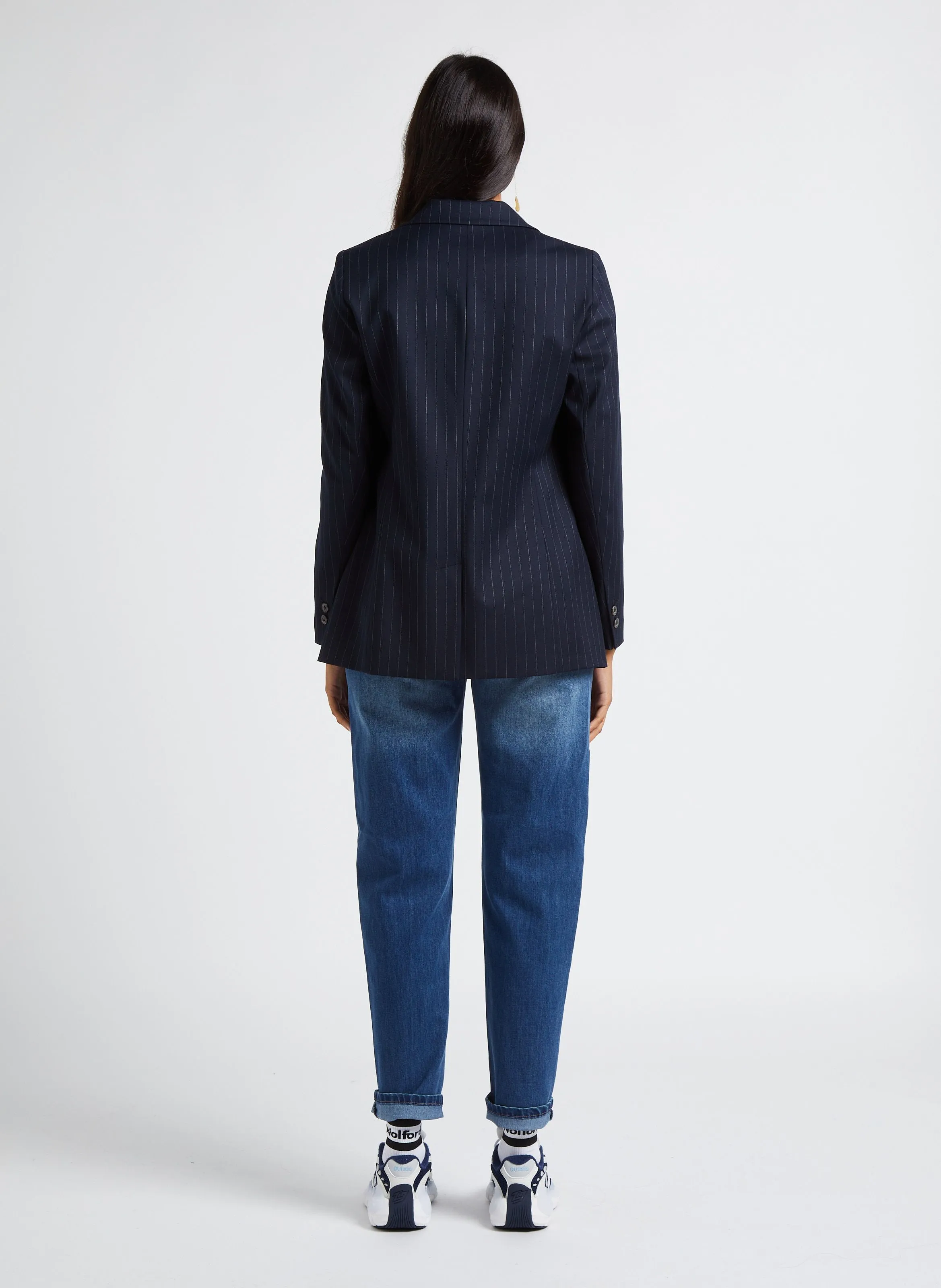 MAISON 123 FLORINE  CHAQUETA SASTRE AJUSTADA DE RAYAS EN AZUL