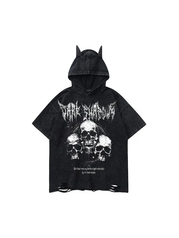 Manga corta con estampado de estilo oscuro de calavera del pequeño diablo