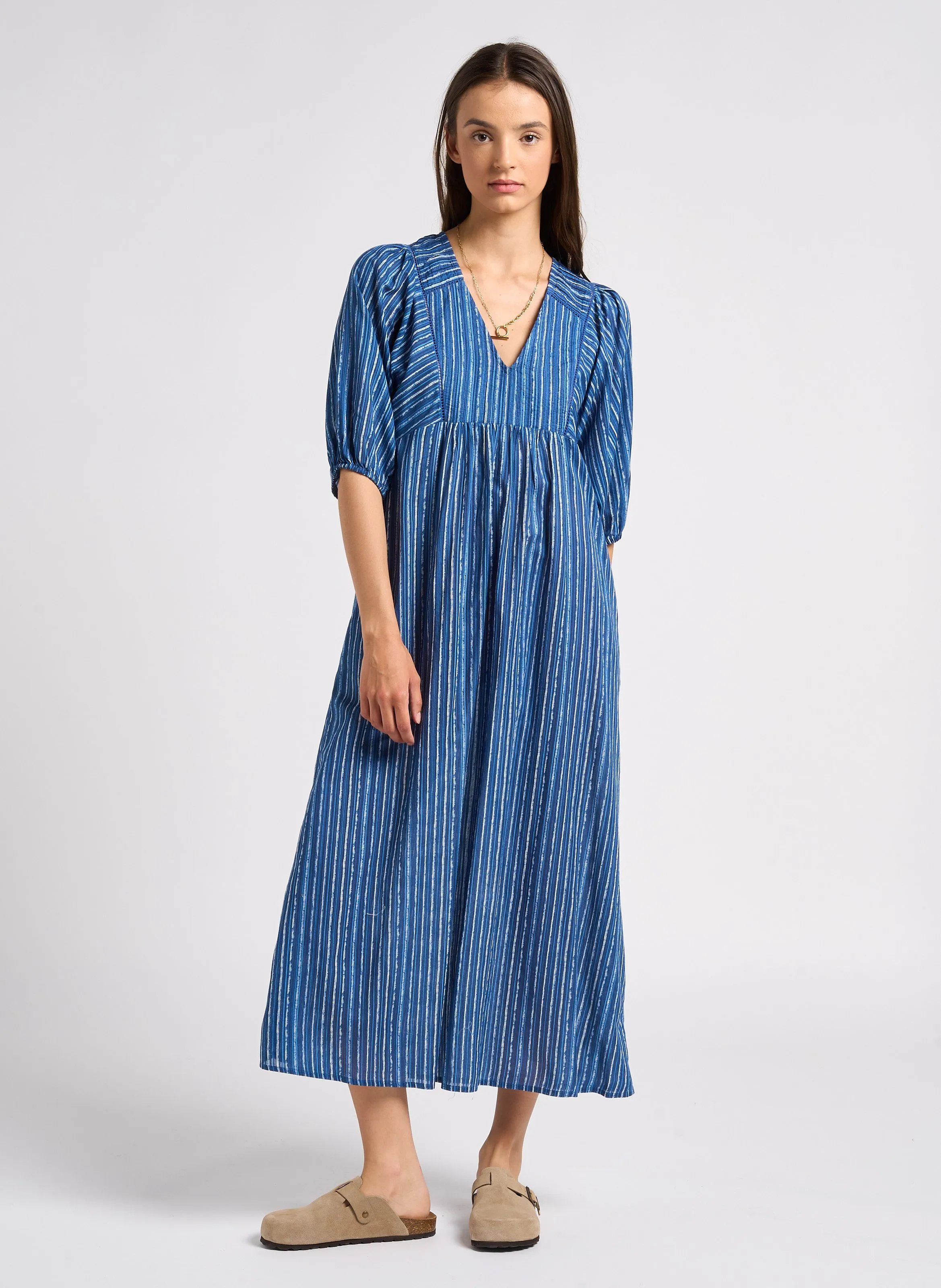 MARIE  VESTIDO AJUSTADO PLISADO EN AZUL