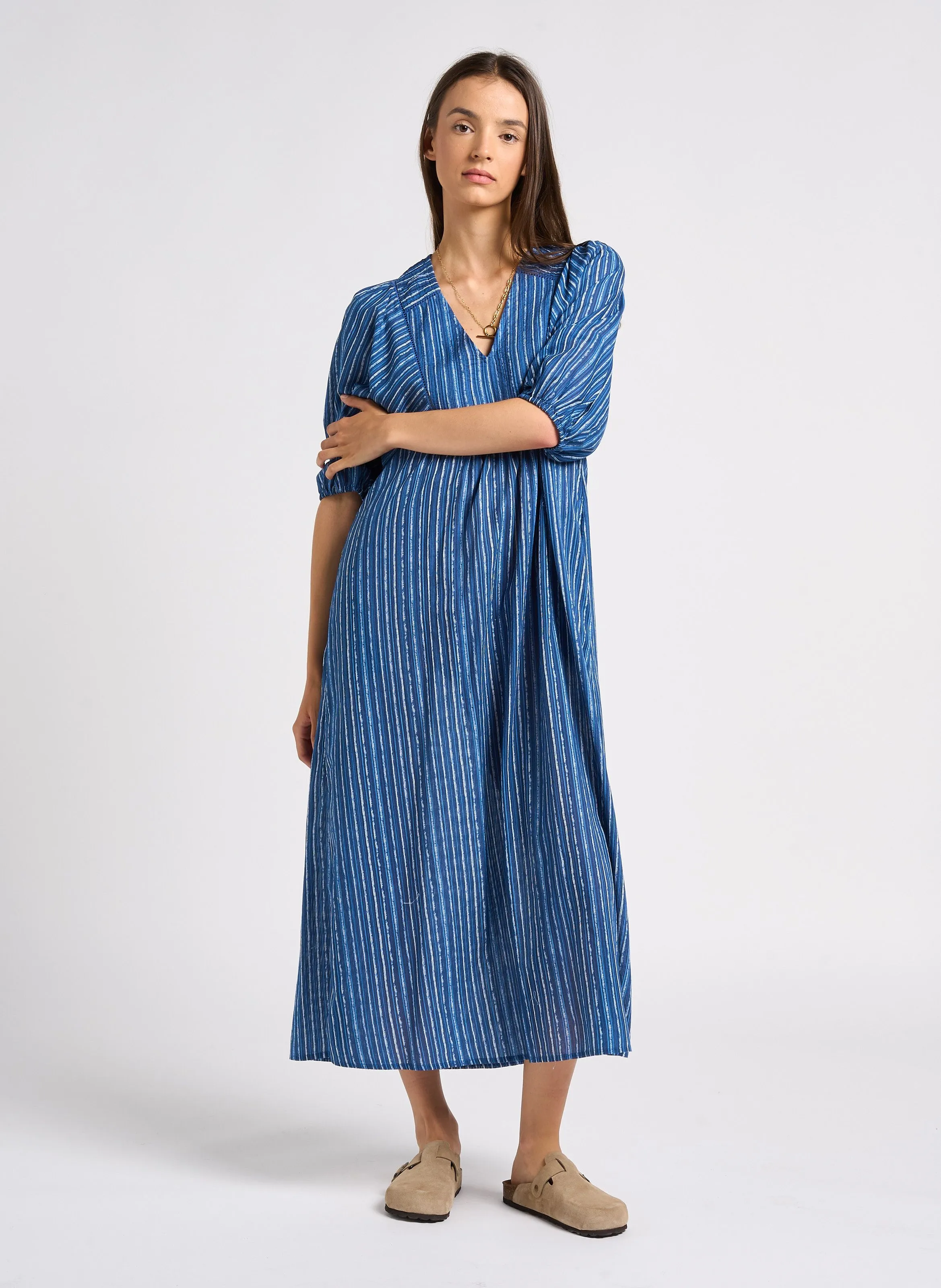 MARIE  VESTIDO AJUSTADO PLISADO EN AZUL