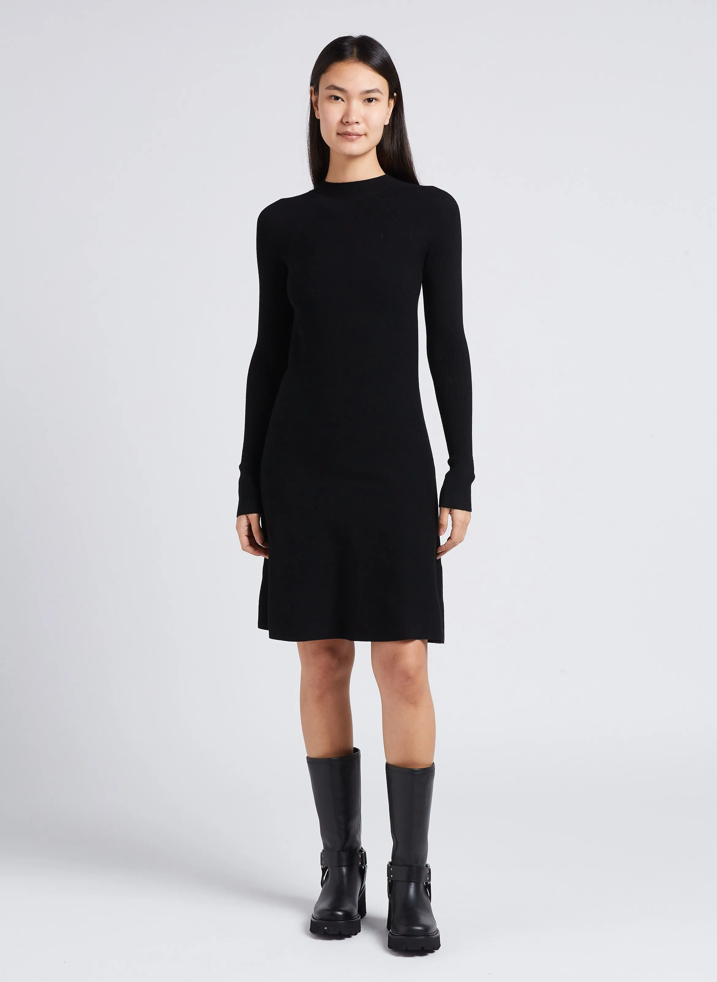 MAX MARA LEISURE PIREO  VESTIDO MIDI CON CUELLO ALTO EN NEGRO