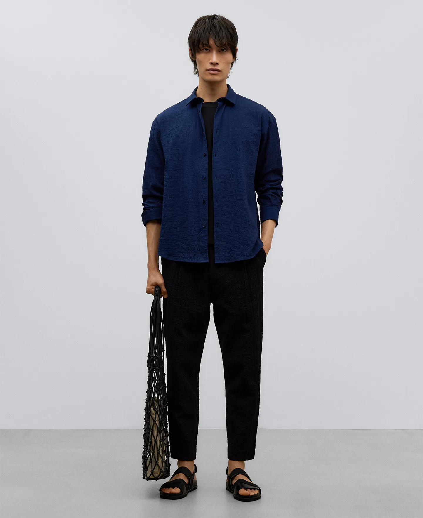 Navy blue cotton shirt man