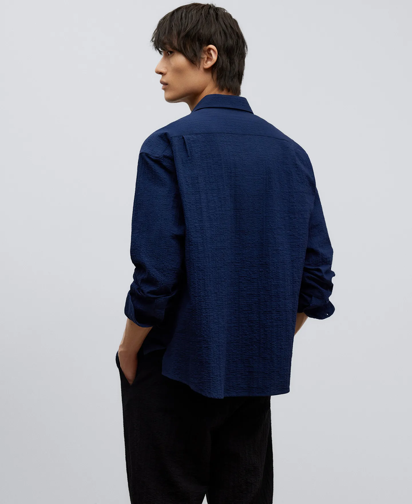 Navy blue cotton shirt man