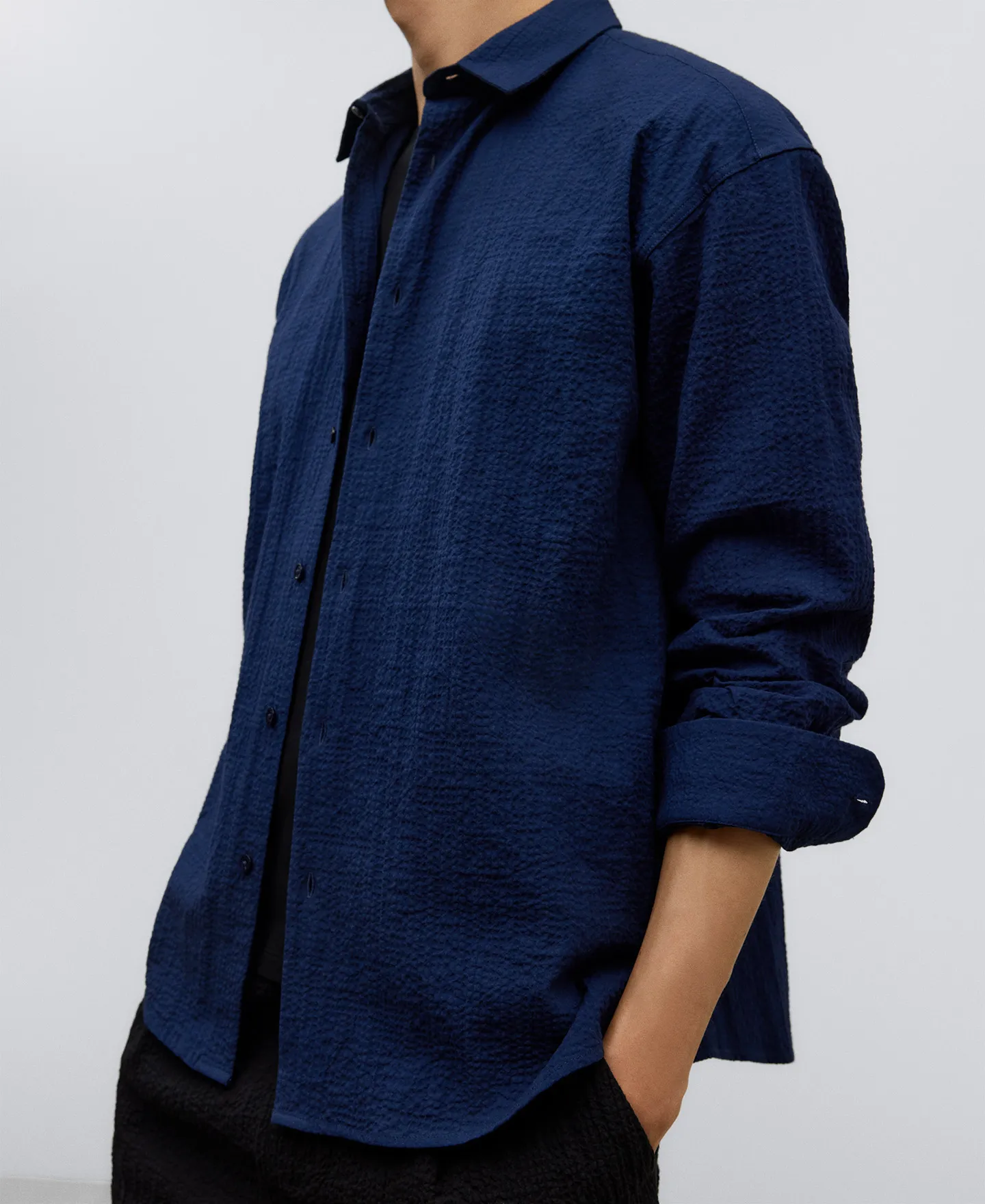 Navy blue cotton shirt man
