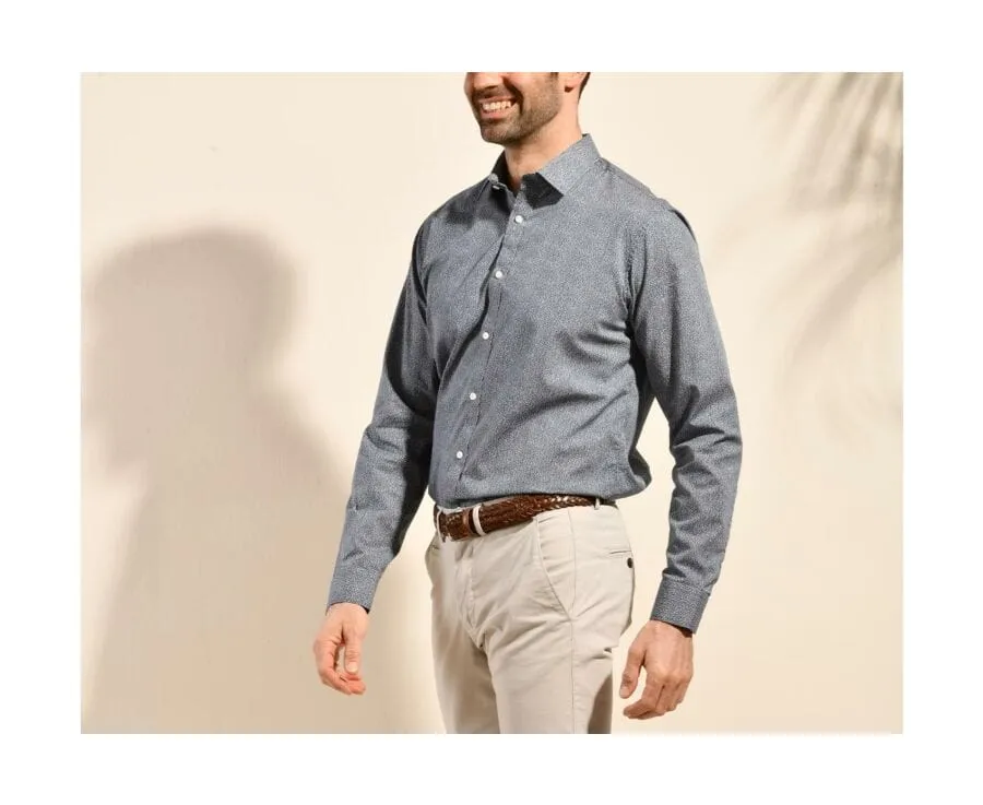 NAVY COTTON SHIRT WITH WHITE AND RED FLOWERS PRINT  PHILIMON