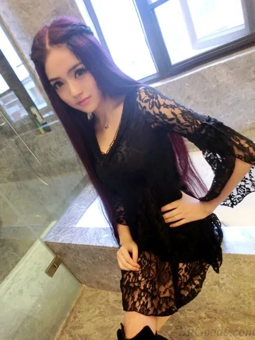 NEW LADIES FASHION SLIM VNECK BOW SEXY LACE DRESS