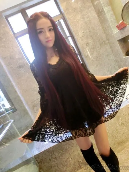 NEW LADIES FASHION SLIM VNECK BOW SEXY LACE DRESS