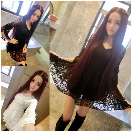 NEW LADIES FASHION SLIM VNECK BOW SEXY LACE DRESS
