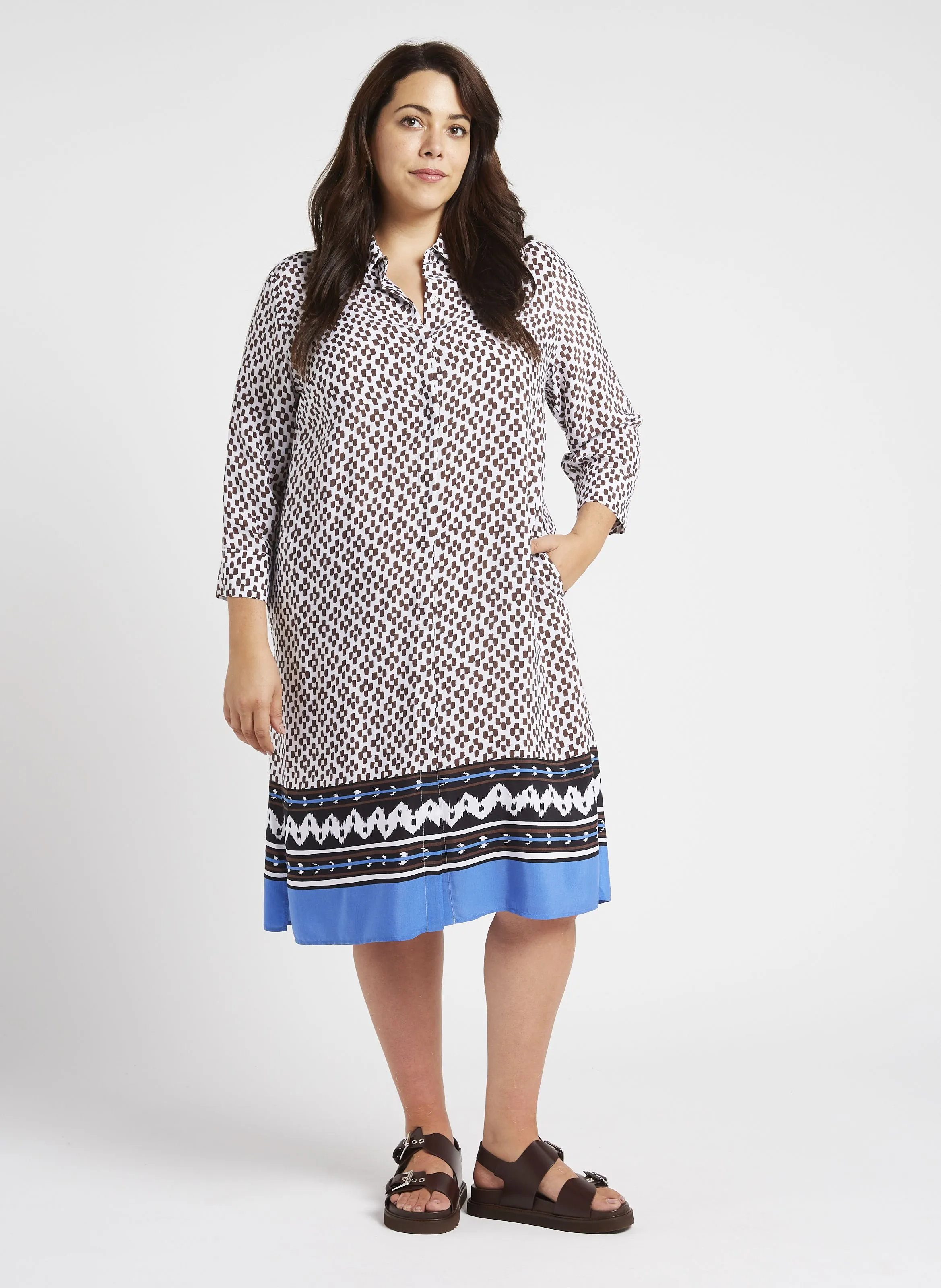 PERSONA BY MARINA RINALDI ORMA  VESTIDO CAMISERO MIDI ESTAMPADO EN BLANCO
