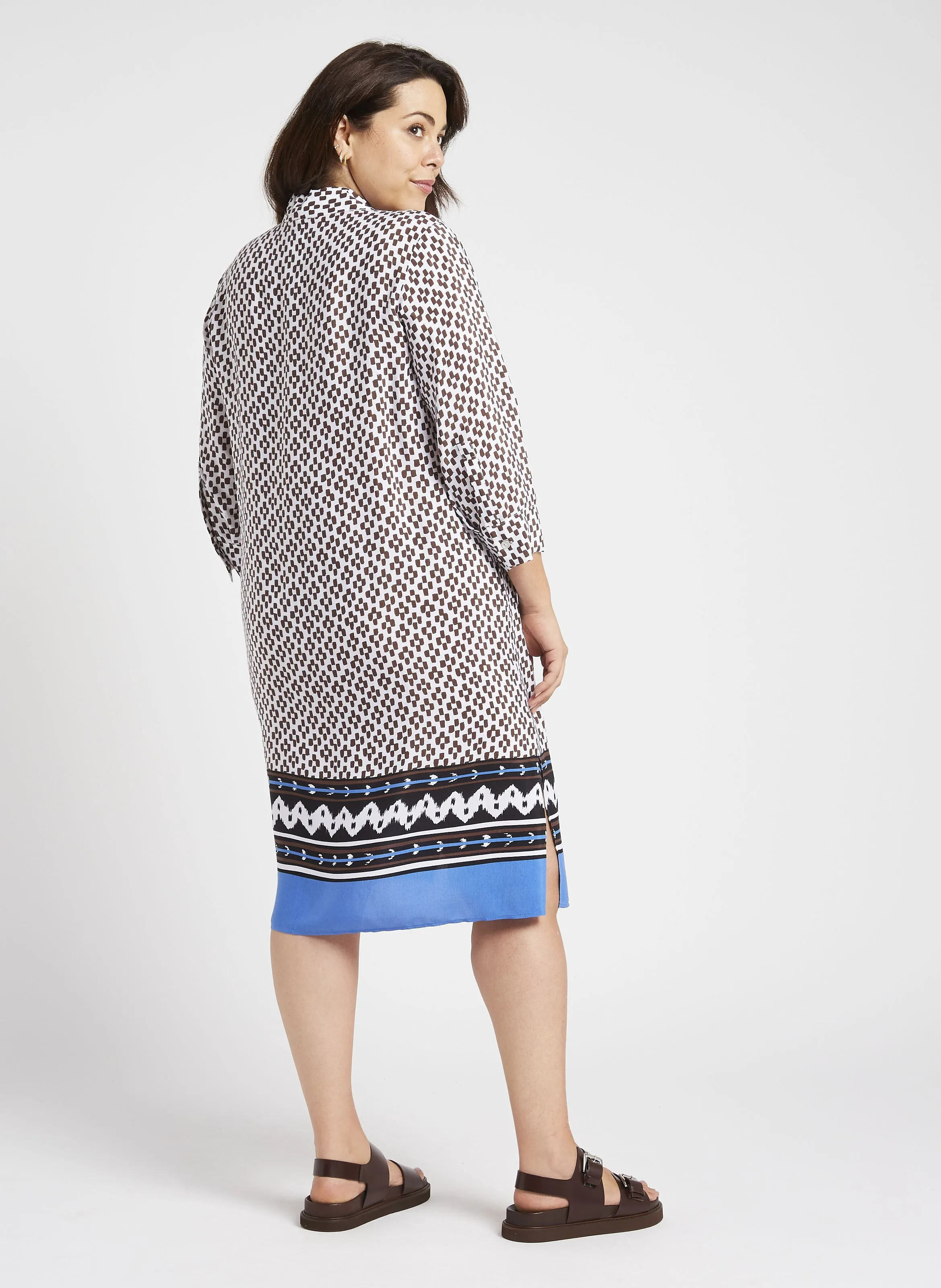 PERSONA BY MARINA RINALDI ORMA  VESTIDO CAMISERO MIDI ESTAMPADO EN BLANCO