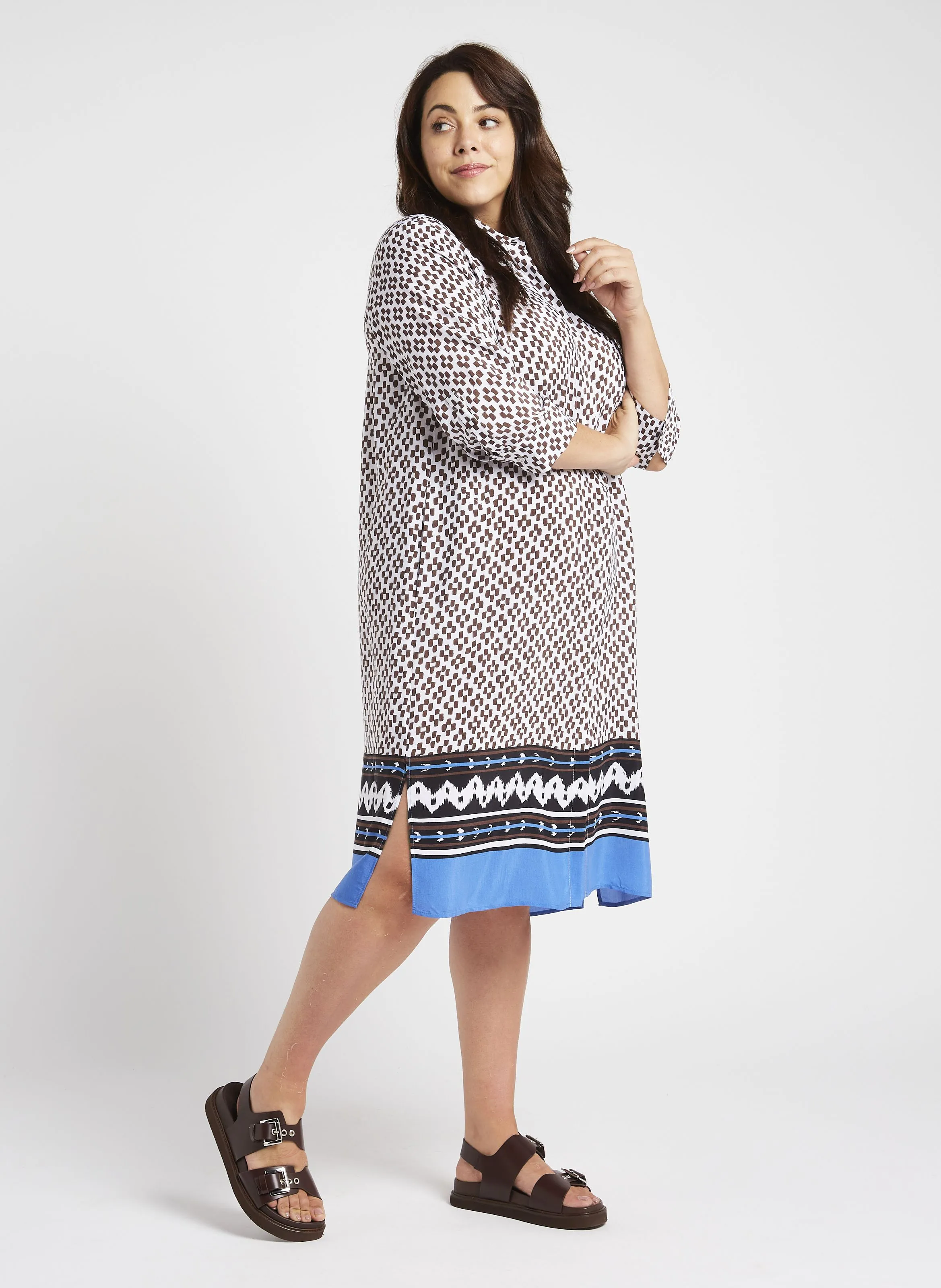 PERSONA BY MARINA RINALDI ORMA  VESTIDO CAMISERO MIDI ESTAMPADO EN BLANCO