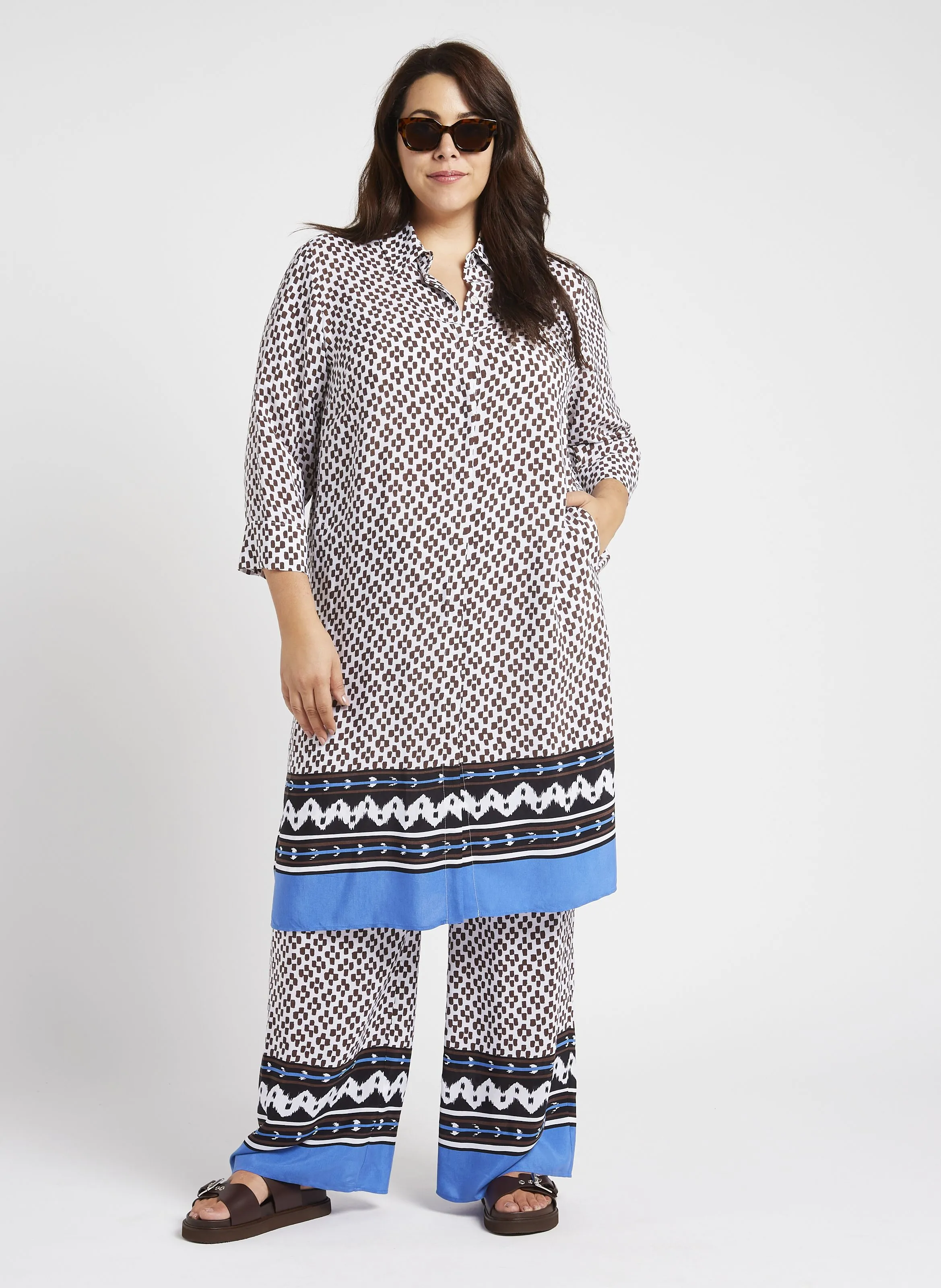 PERSONA BY MARINA RINALDI ORMA  VESTIDO CAMISERO MIDI ESTAMPADO EN BLANCO