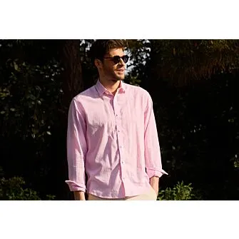 PINK & WHITE TRIM COTTON LINEN SHIRT  EDIBERT