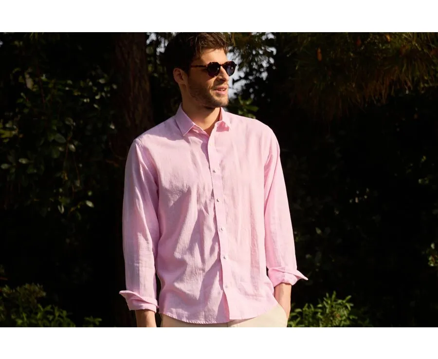 PINK & WHITE TRIM COTTON LINEN SHIRT  EDIBERT