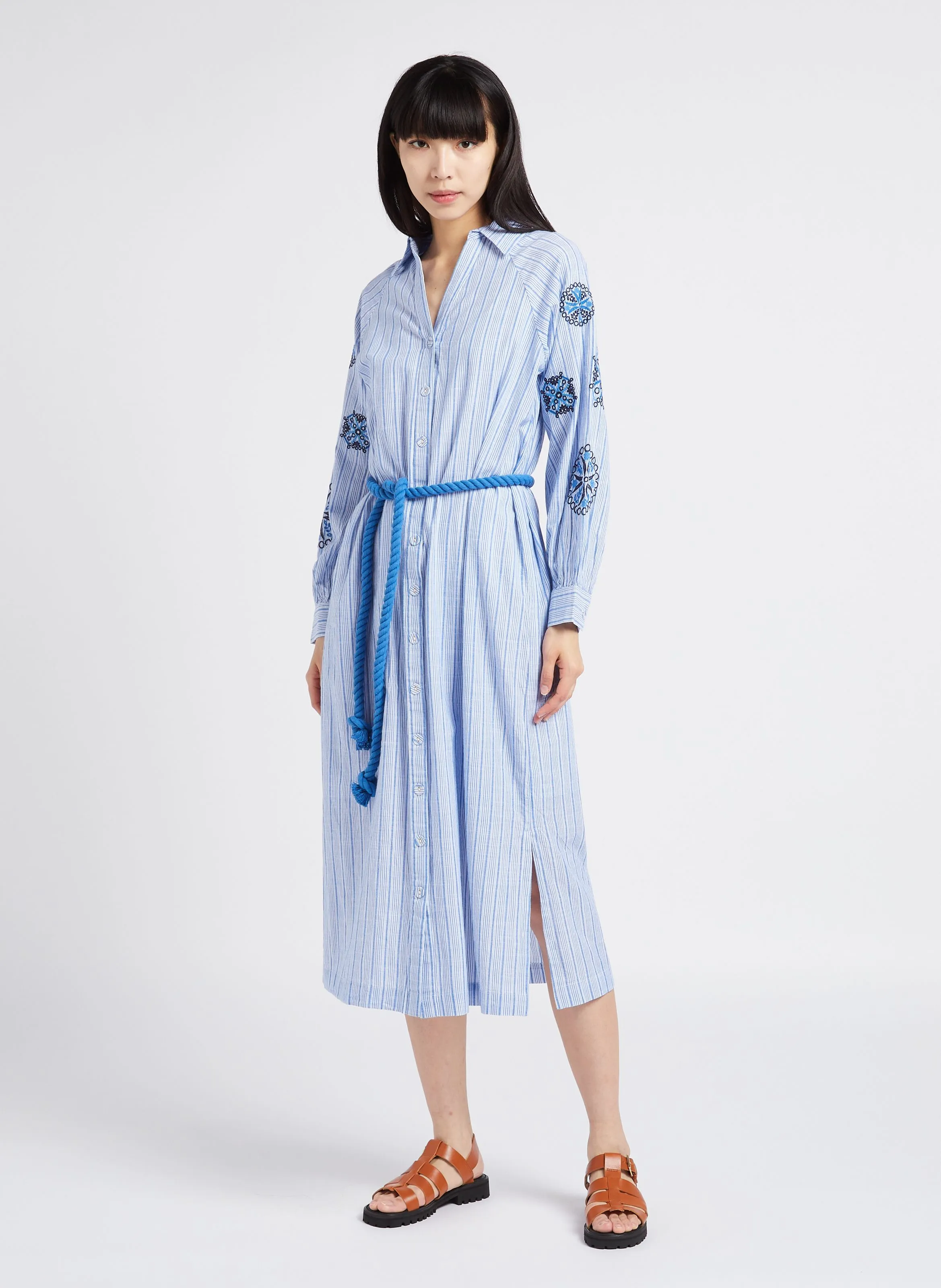 STELLA FOREST GLORIA  VESTIDO MIDI DE ALGODóN CON CUELLO CLáSICO EN AZUL