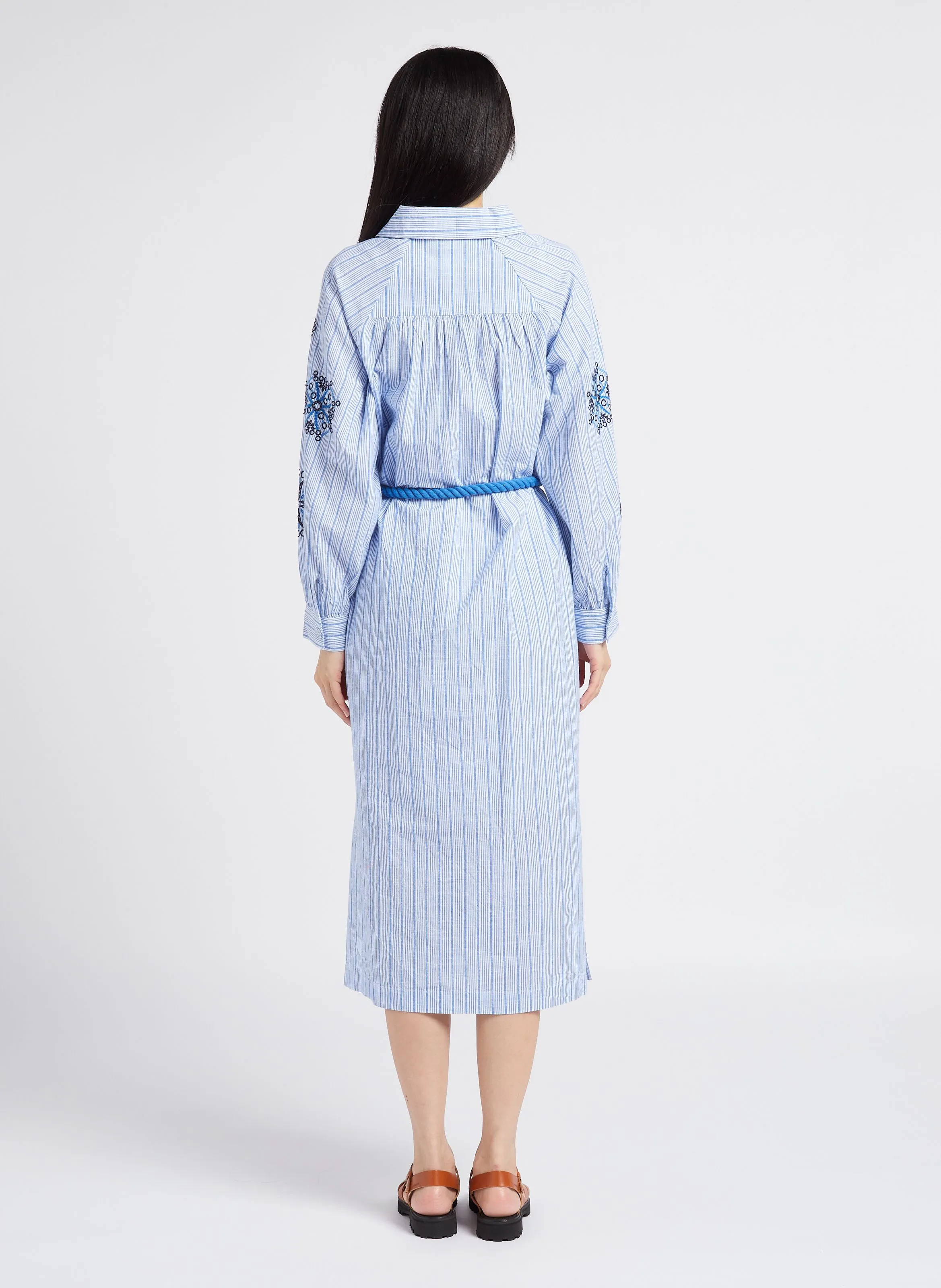 STELLA FOREST GLORIA  VESTIDO MIDI DE ALGODóN CON CUELLO CLáSICO EN AZUL