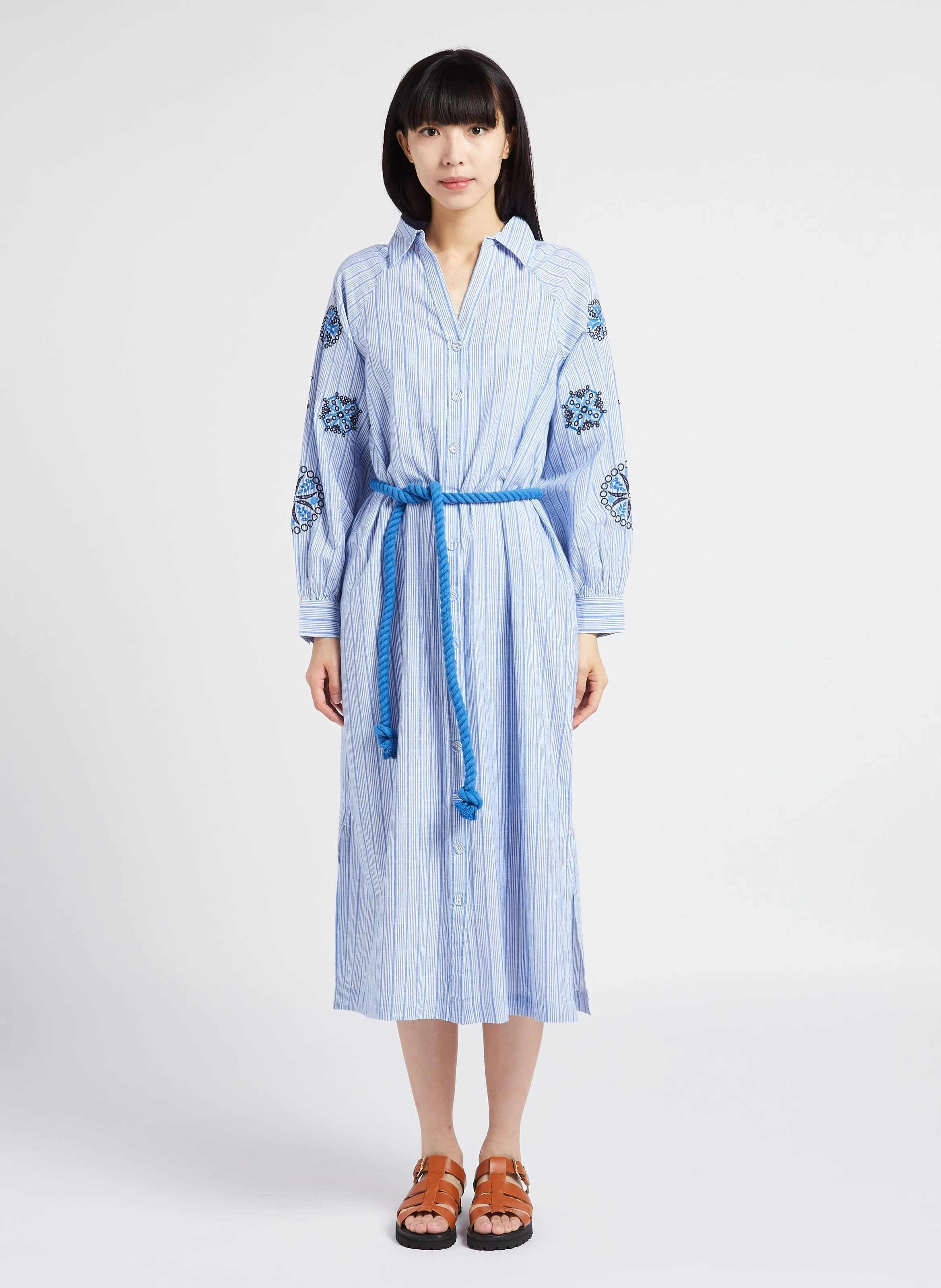 STELLA FOREST GLORIA  VESTIDO MIDI DE ALGODóN CON CUELLO CLáSICO EN AZUL