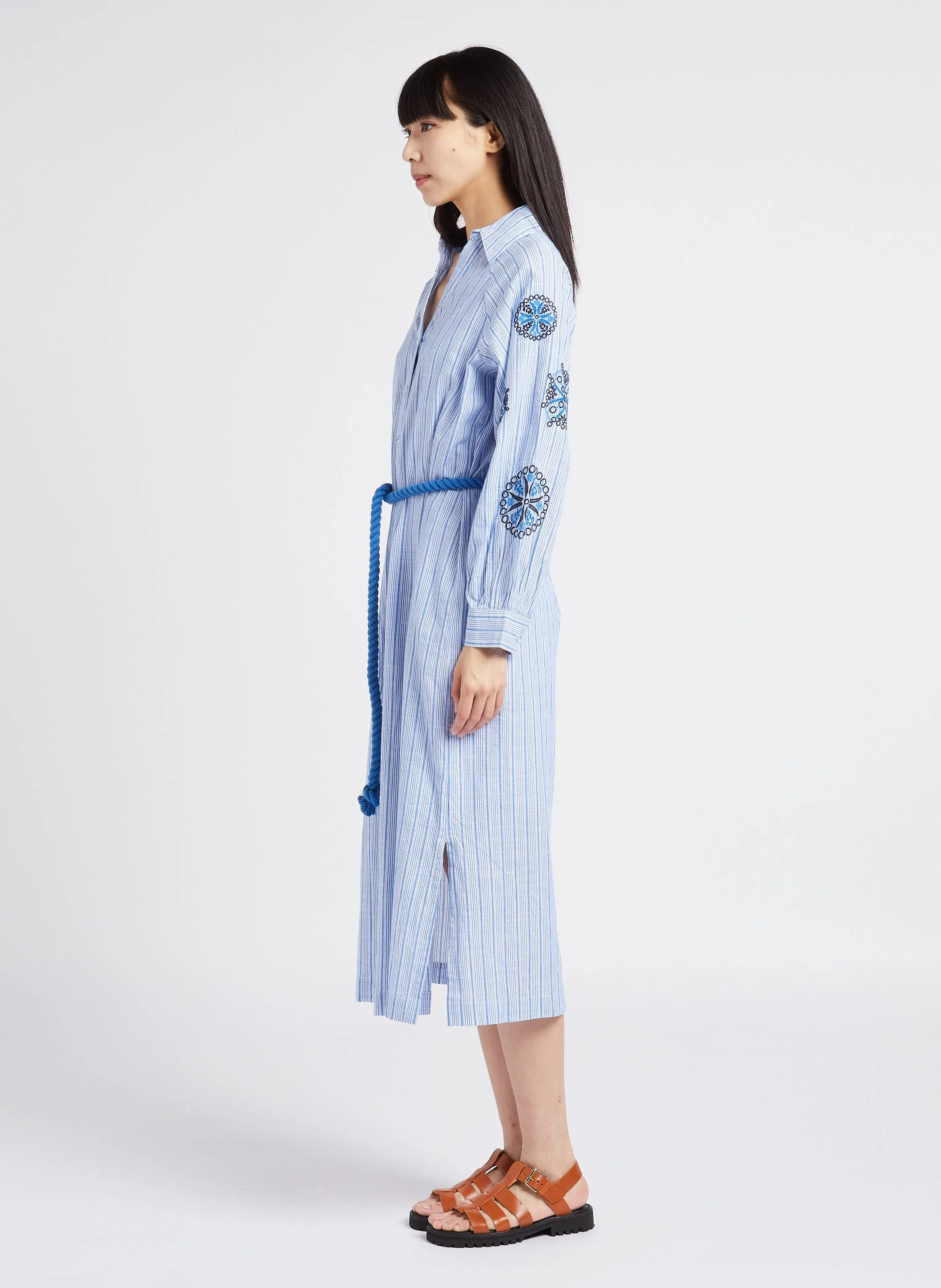 STELLA FOREST GLORIA  VESTIDO MIDI DE ALGODóN CON CUELLO CLáSICO EN AZUL