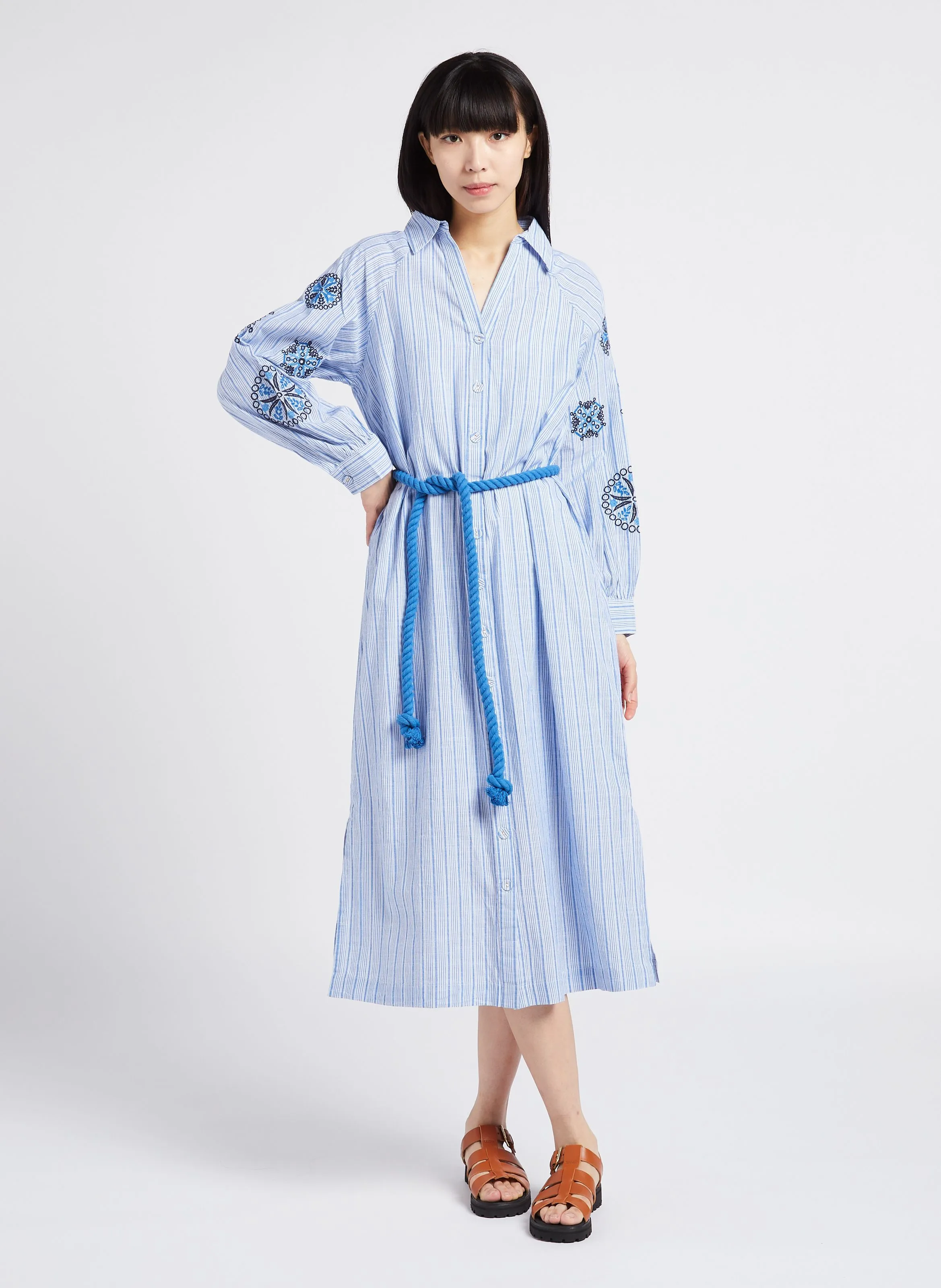 STELLA FOREST GLORIA  VESTIDO MIDI DE ALGODóN CON CUELLO CLáSICO EN AZUL