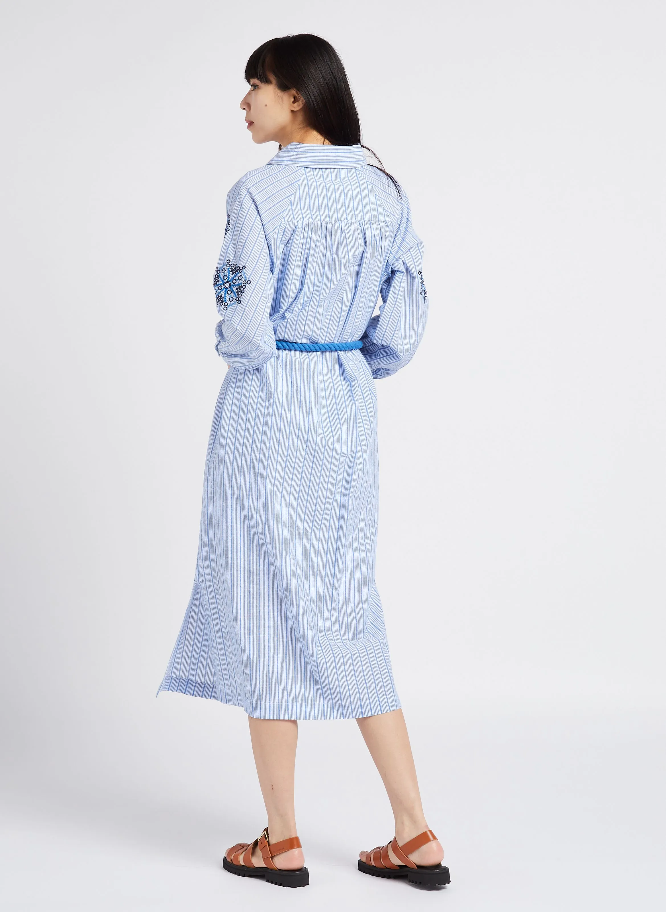 STELLA FOREST GLORIA  VESTIDO MIDI DE ALGODóN CON CUELLO CLáSICO EN AZUL