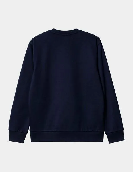SUDADERA CREW CARHARTT EMBROIDERY  DARK NAVY / WHITE
