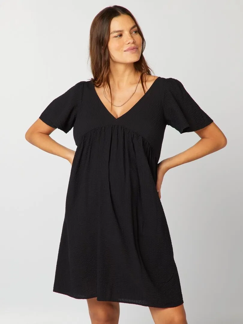 VESTIDO CORTO DE LACTANCIA DE PUNTO TEXTURIZADO  NEGRO