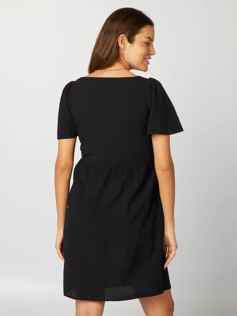 VESTIDO CORTO DE LACTANCIA DE PUNTO TEXTURIZADO  NEGRO