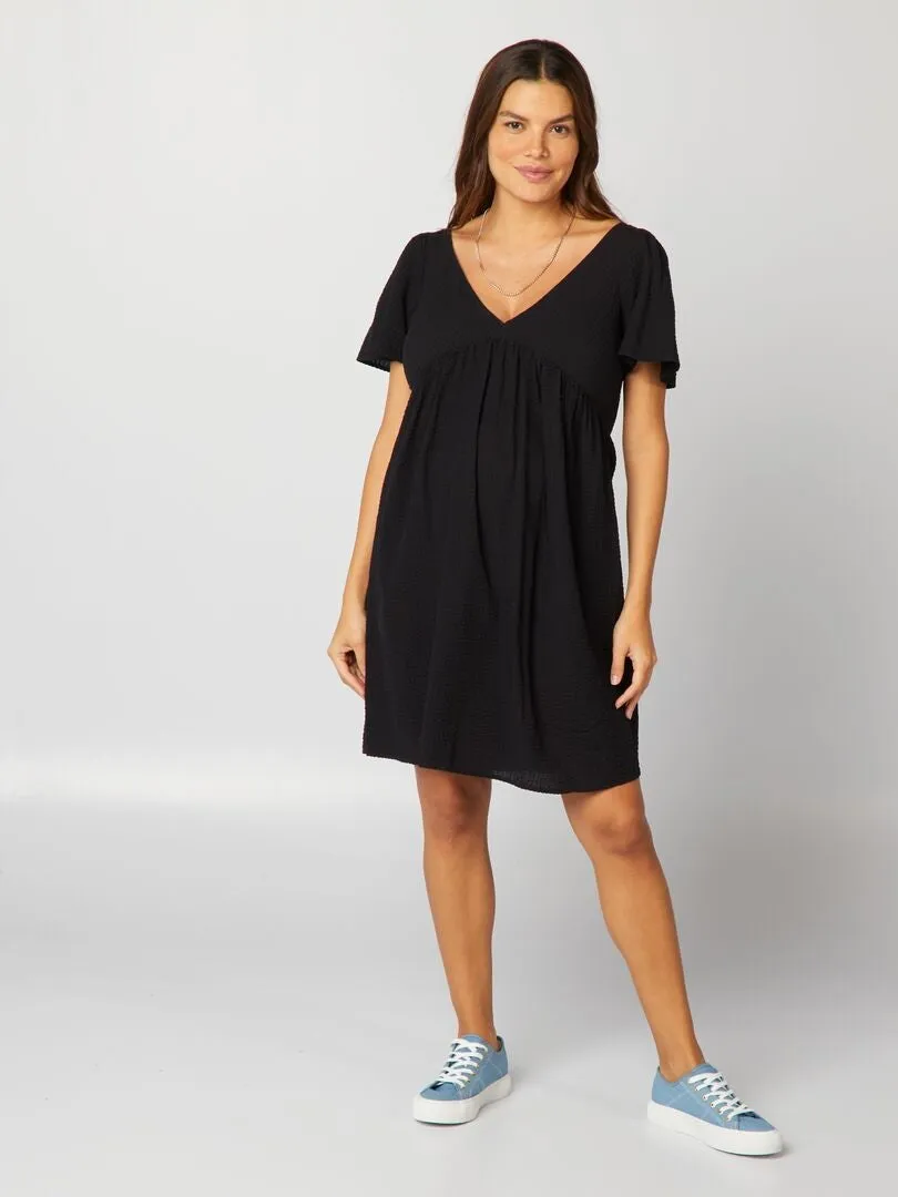 VESTIDO CORTO DE LACTANCIA DE PUNTO TEXTURIZADO  NEGRO