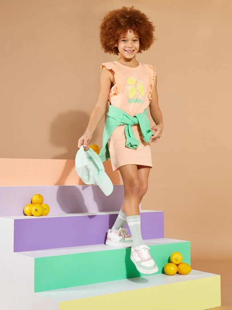 VESTIDO DE PUNTO CON VOLANTES EN LAS MANGAS  GRAFIK EDITION  NARANJA