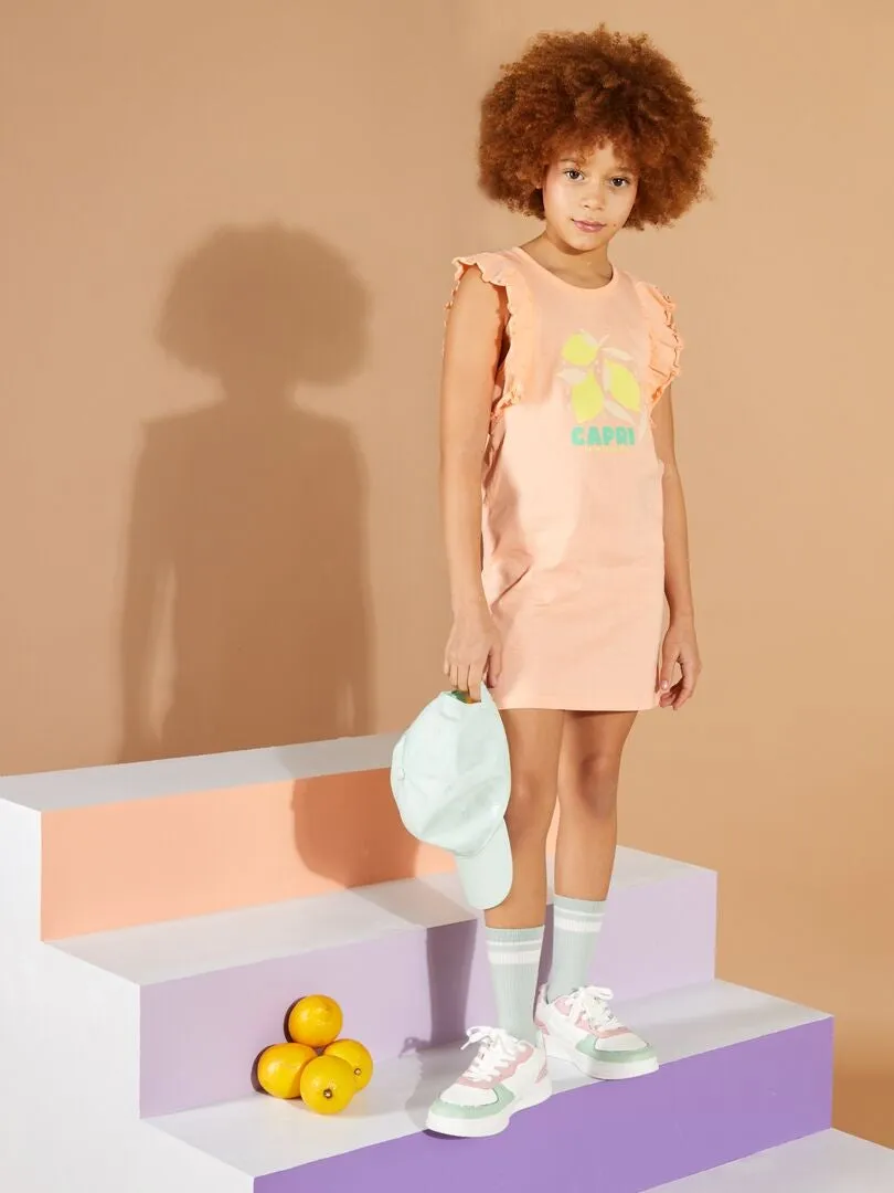 VESTIDO DE PUNTO CON VOLANTES EN LAS MANGAS  GRAFIK EDITION  NARANJA