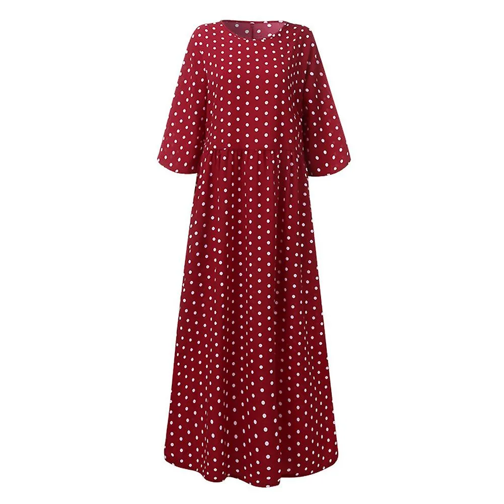 VESTIDOS PARA MUJER ONECK POLKA DOTS THREE QUARTER SLEEVE BOHEMIAN DRESS