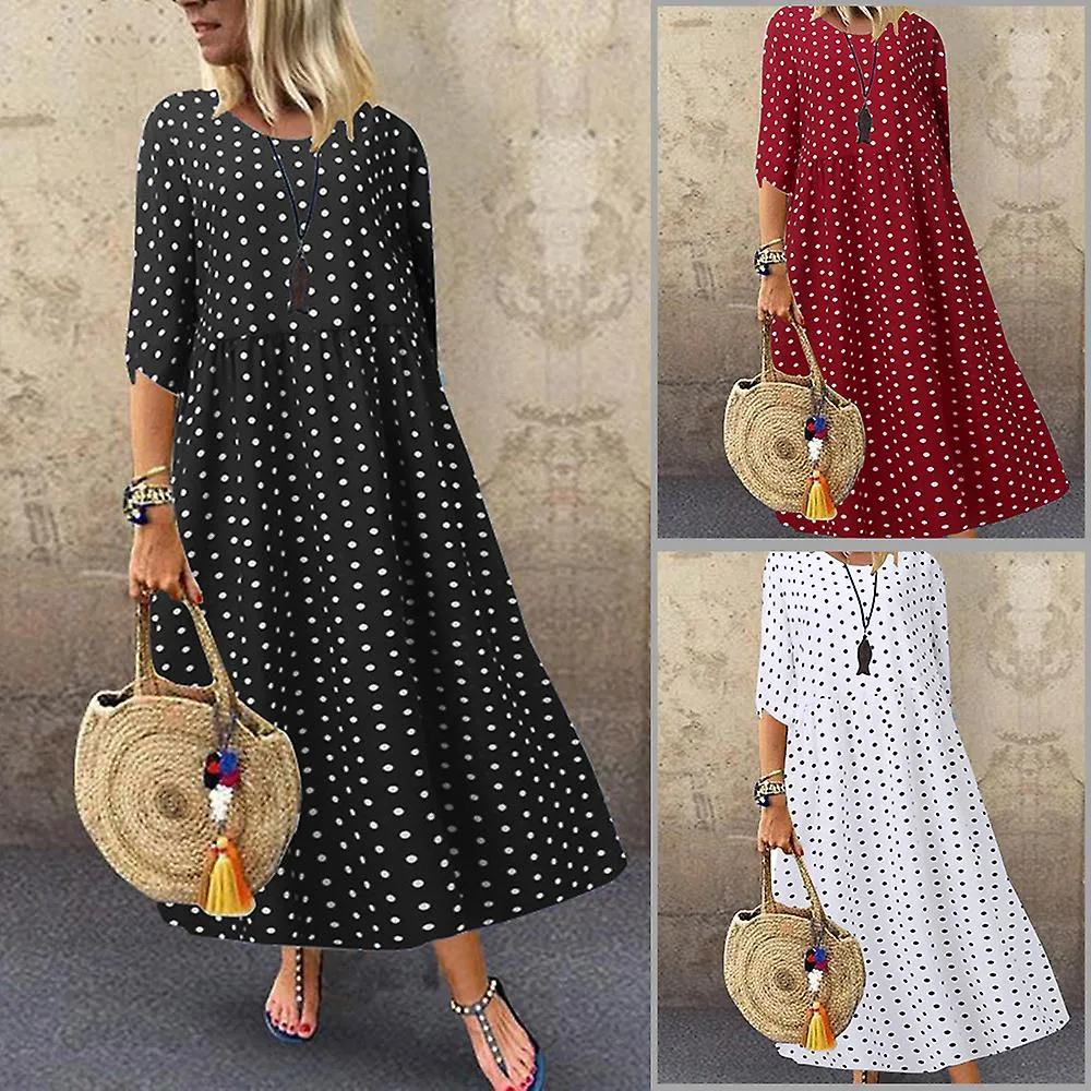 VESTIDOS PARA MUJER ONECK POLKA DOTS THREE QUARTER SLEEVE BOHEMIAN DRESS