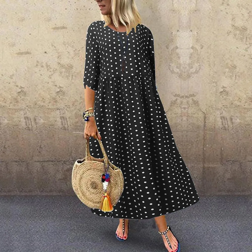 VESTIDOS PARA MUJER ONECK POLKA DOTS THREE QUARTER SLEEVE BOHEMIAN DRESS
