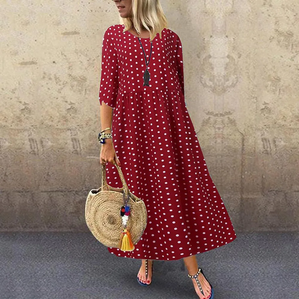 VESTIDOS PARA MUJER ONECK POLKA DOTS THREE QUARTER SLEEVE BOHEMIAN DRESS